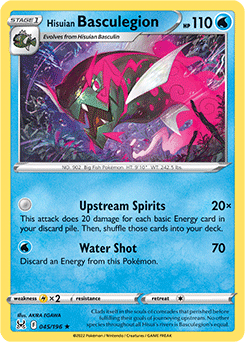 Rare Holo Pokémon card Hisuian Basculegion 045/196 from Lost Origin expansion