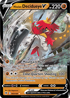 Ultra rare V Pokémon card Hisuian Decidueye V 083/189 from Astral Radiance expansion