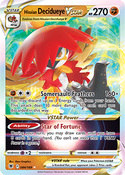 Ultra rare VSTAR Pokémon card Hisuian Decidueye VSTAR 084/189 from Astral Radiance expansion