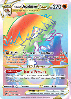 Rainbow VSTAR Pokémon card Hisuian Decidueye VSTAR 195/189 from Astral Radiance expansion