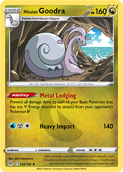 Rare Holo Pokémon card Hisuian Goodra 134/196 from Lost Origin expansion