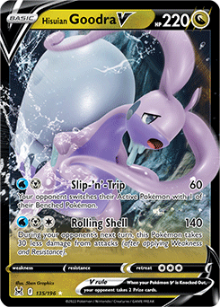 Ultra rare V Pokémon card Hisuian Goodra V 135/196 from Lost Origin expansion
