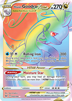 Rainbow VSTAR Pokémon card Hisuian Goodra VSTAR 202/196 from Lost Origin expansion