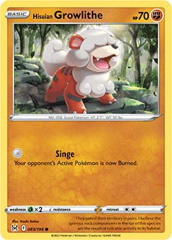 Common Pokémon card Hisuian Growlithe 083/196 from Lost Origin expansion