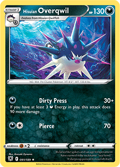 Rare Pokémon card Hisuian Overqwil 091/189 from Astral Radiance expansion