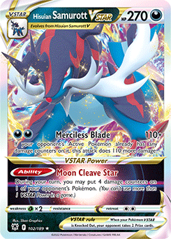 Ultra rare VSTAR Pokémon card Hisuian Samurott VSTAR 102/189 from Astral Radiance expansion