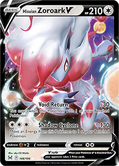 Ultra rare V Pokémon card Hisuian Zoroark V 146/196 from Lost Origin expansion