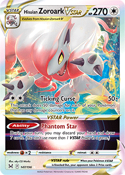 Ultra rare VSTAR Pokémon card Hisuian Zoroark VSTAR 147/196 from Lost Origin expansion