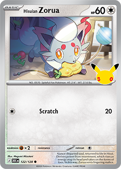 Common Pokémon card Hisuian Zorua 122/128 from 30th Celebration expansion
