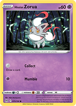 Common Pokémon card Hisuian Zorua 075/196 from Lost Origin expansion