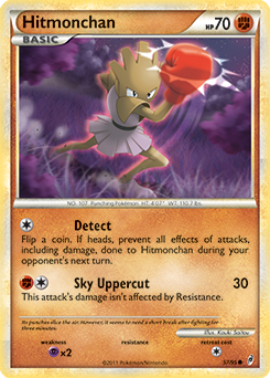 Common Pokémon card Hitmonchan 57/95 from Call of Legends expansion