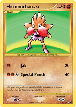Secret Holo Pokémon card Hitmonchan 129/127 from Platinuim expansion
