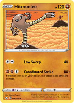Uncommon Pokémon card Hitmonlee 94/202 from Sword & Shield expansion