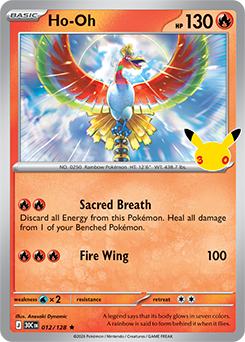 Rare Pokémon card Ho-Oh 012/128 from 30th Celebration expansion