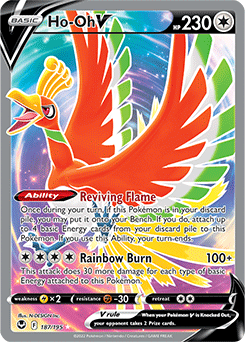 Full Art V Pokémon card Ho-Oh V 187/195 from Silver Tempest expansion