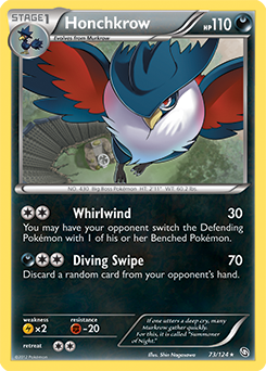 Rare Pokémon card Honchkrow 73/124 from Dragons Exalted expansion