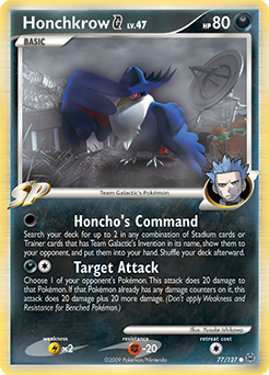 Common Pokémon card Honchkrow 77/127 from Platinuim expansion