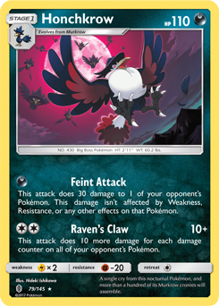 Rare Pokémon card Honchkrow 79/145 from Guardians Rising expansion