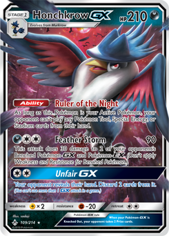 Pokémon GX Pokémon card Honchkrow GX 109/214 from Unbroken Bonds expansion
