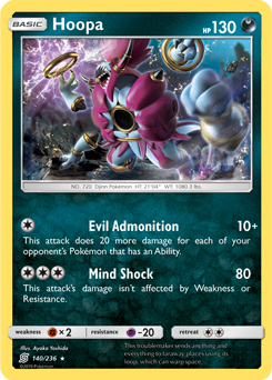 Rare holo Pokémon card Hoopa 140/236 from Unified Minds expansion