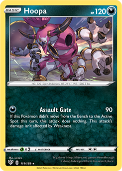 Rare Holo Pokémon card Hoopa 111/189 from Darkness Ablaze expansion
