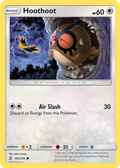 Common Pokémon card Hoothoot 165/236 from Unified Minds expansion