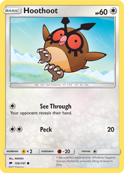 Hoothoot 106/147 Pokémon card from Burning Shadows for sale at best price