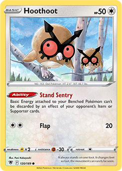Common Pokémon card Hoothoot 120/189 from Astral Radiance expansion