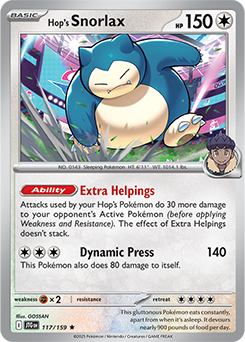 Rare Pokémon card Hop's Snorlax 117/159 from Journey Together expansion