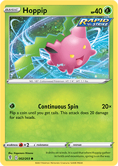 Common Pokémon card Hoppip 2/203 from Evolving Skies expansion