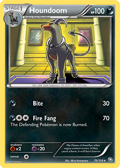 Rare Pokémon card Houndoom 75/124 from Dragons Exalted expansion