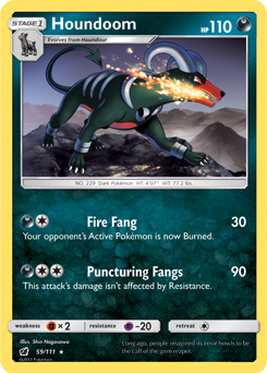 Rare Pokémon card Houndoom 59/111 from Crimson Invasion expansion