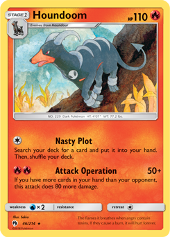 Rare Pokémon card Houndoom 46/214 from Lost Thunder expansion