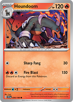 Common Pokémon card Houndoom 034/198 from Scarlet & Violet expansion