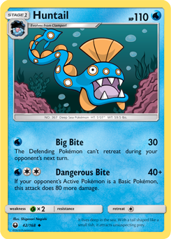 Uncommon Pokémon card Huntail 42/168 from Celestial Storm expansion