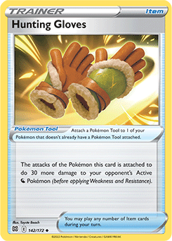 Uncommon Pokémon card Hunting Gloves 142/172 from Brilliant Stars expansion