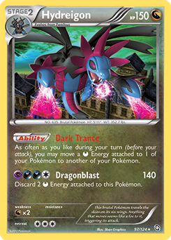 Rare holo Pokémon card Hydreigon 97/124 from Dragons Exalted expansion