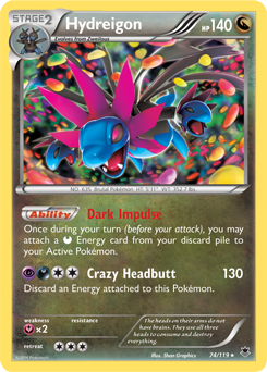 Rare holo Pokémon card Hydreigon 74/119 from Phantom Forces expansion