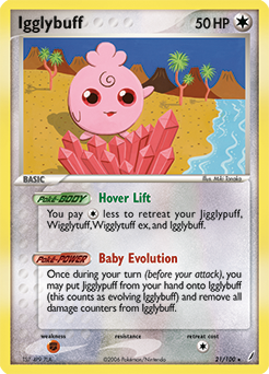 Rare Pokémon card Igglybuff 21/100 from Ex Crystal Guardians expansion