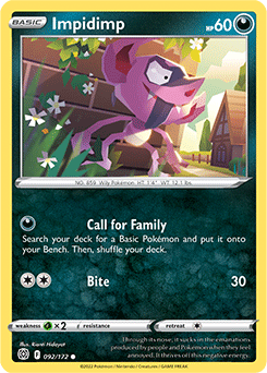 Common Pokémon card Impidimp 092/172 from Brilliant Stars expansion