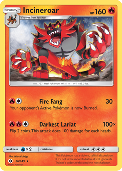 Incineroar 26/149 Pokémon card from Sun & Moon for sale at best price