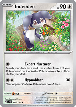 Rare Pokémon card Indeedee 153/198 from Scarlet & Violet expansion