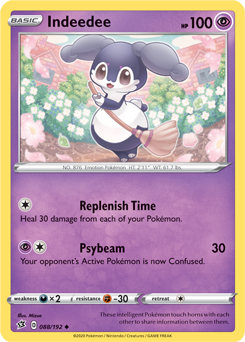 Uncommon Pokémon card Indeedee 88/192 from Rebel Clash expansion