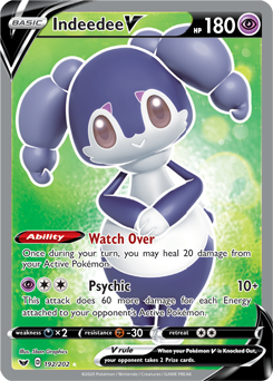 Full Art V Pokémon card Indeedee V 192/202 from Sword & Shield expansion