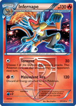 Rare holo Pokémon card Infernape 17/135 from Plasma Storm expansion