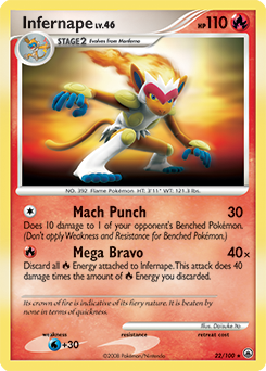 Rare Pokémon card Infernape 22/100 from Majestic Dawn expansion