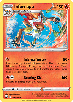 Rare Holo Pokémon card Infernape 026/172 from Brilliant Stars expansion
