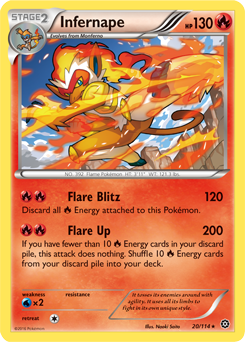 Rare holo Pokémon card Infernape 20/114 from Steam Siege expansion