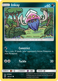 Common Pokémon card Inkay 89/147 from Burning Shadows expansion