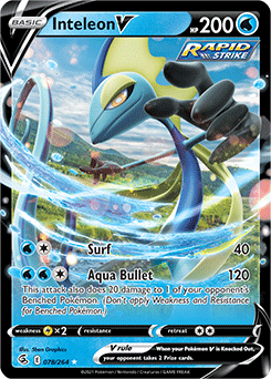Ultra rare V Pokémon card Inteleon V 78/264 from Fusion Strike expansion